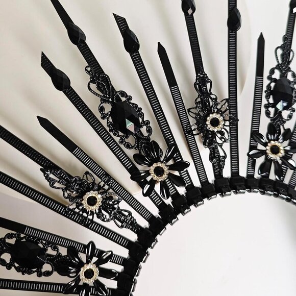 Gothic Black Crystal Halo Crown Headpiece for Women Halloween Photoshoot main image 4